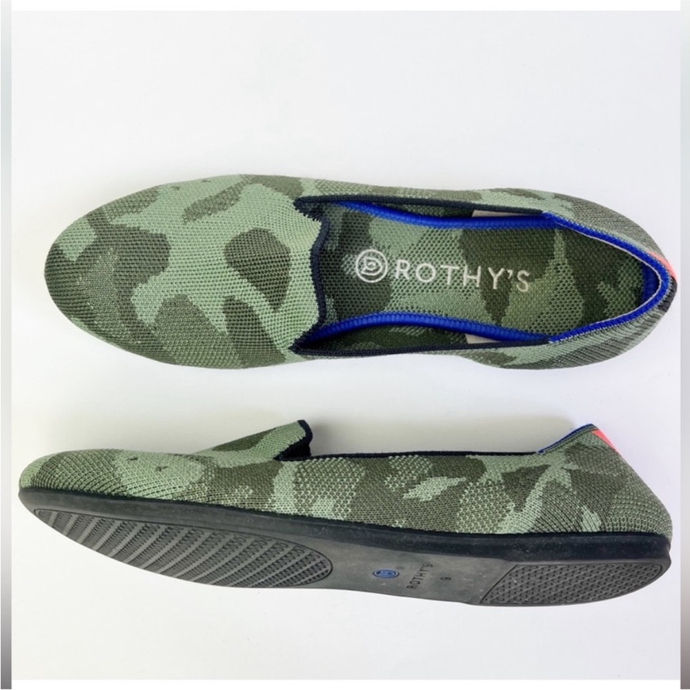 Rothy's, size 8.5, The Flat Olive Green Camo Slip On Loafer Shoe